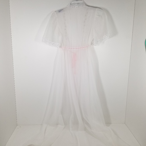 Vintage Dream Away White Sheer Pink Floral Night Gown Wedding Bridal Robe - Picture 2 of 6